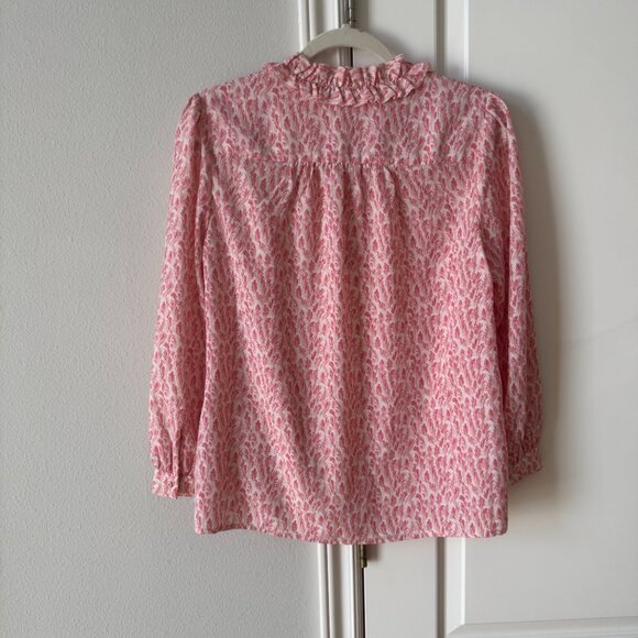 Joie Evangeline Pink Print Ruffle Tie Neck Blouse Size XS - Picture 6 of 8
